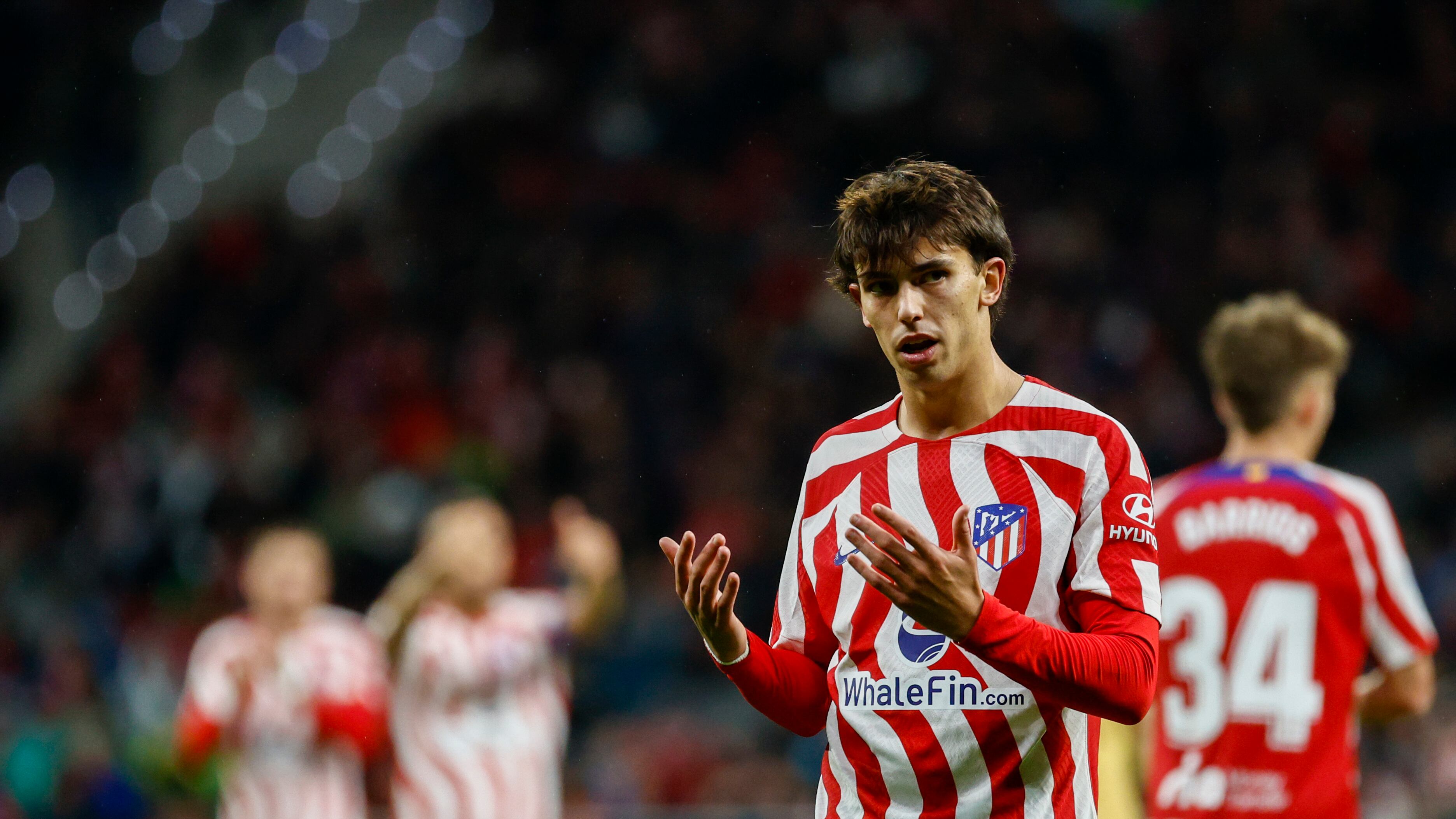 MADRID, 08/01/2023.- El delantero portugués del Atlétio de Madrid Joao Félix durante el encuentro correspondiente a la jornada 16 de primera división que disputan hoy domingo en el estadio Metropolitano, en Madrid. EFE / Rodrigo Jimenez