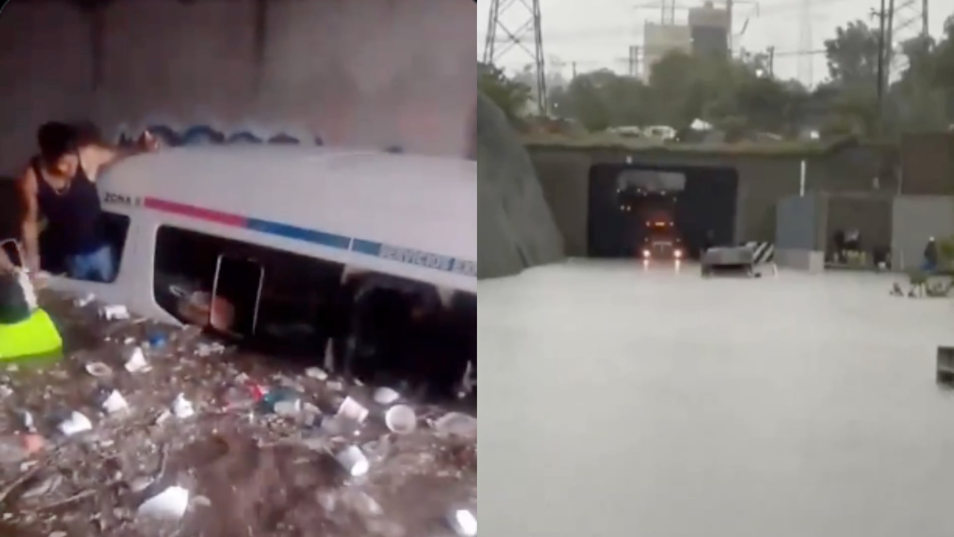 Mientras una combi quedaba atrapada en Tecámac, la López Portillo y el Circuito Exterior Mexiquense reportaban severos encharcamientos