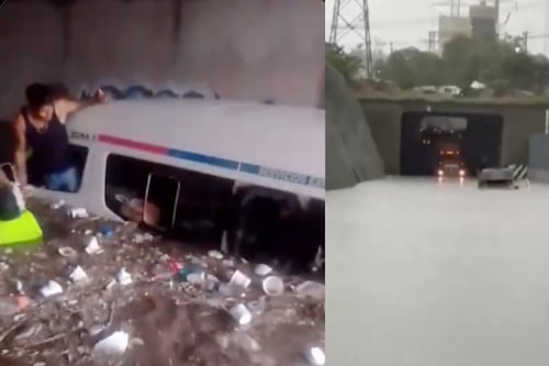 VIDEO: ¡Pasajeros al borde del desastre! Combi queda atrapada por inundación en Edomex