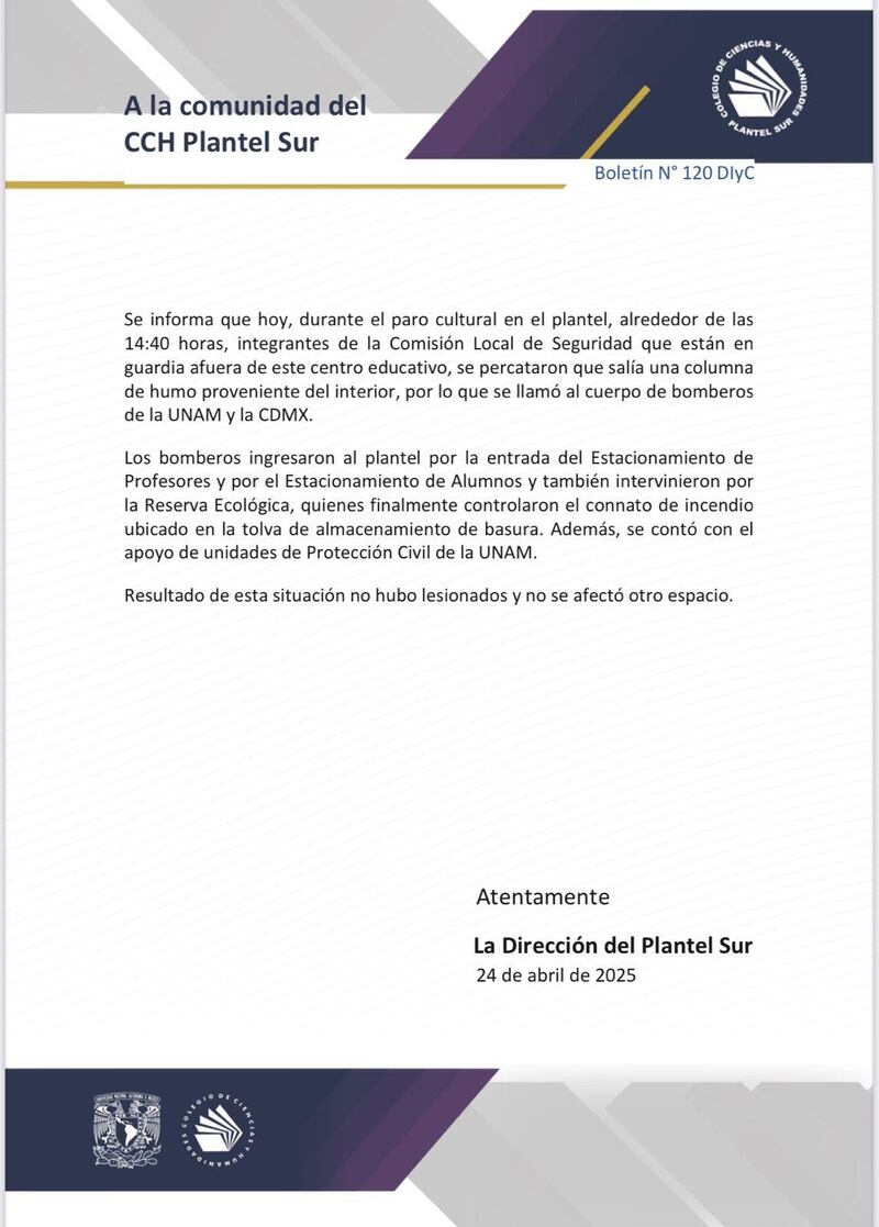 CCH Sur aclara qué fue lo que pasó en el plantel de Jardines del Pedregal