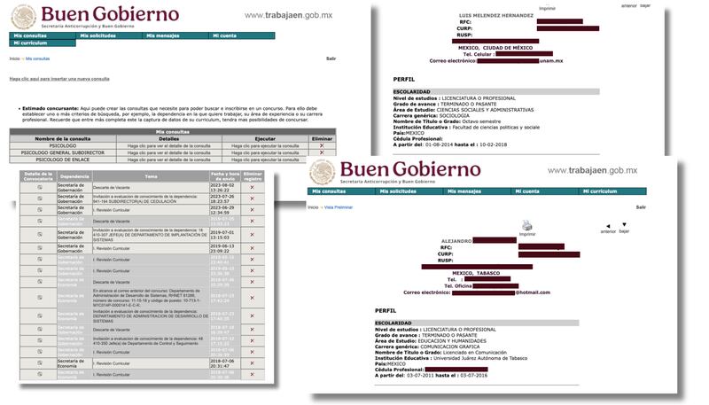 Se expone información crítica: currícula, evaluaciones psicométricas, cédulas, referencias y el historial completo de concursos públicos.