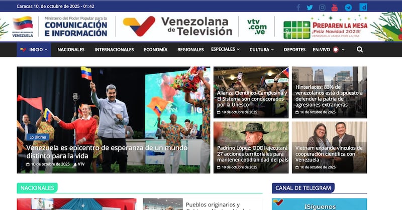 VTV no informa sobre el Nobel a María Corina Machado en su formato digital