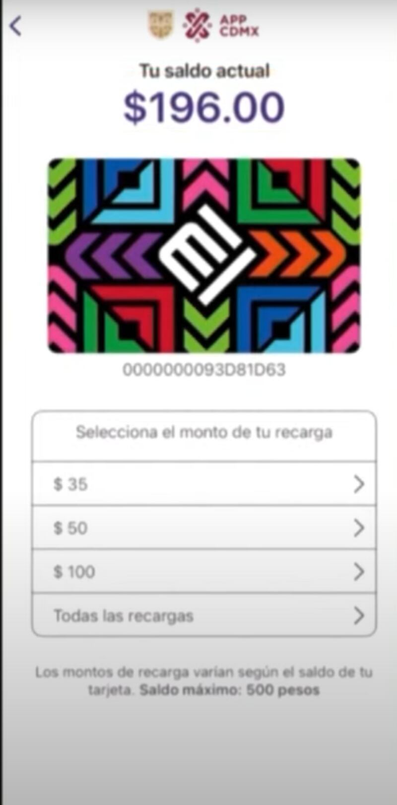 Selecciona el monto de la recarga.