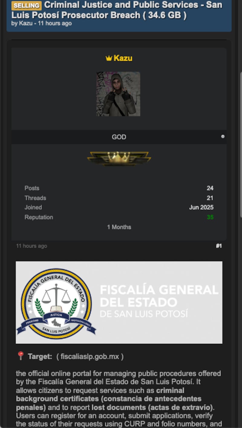 El hacker exige un pago de 6 mil dólares para no difundir los datos filtrados.