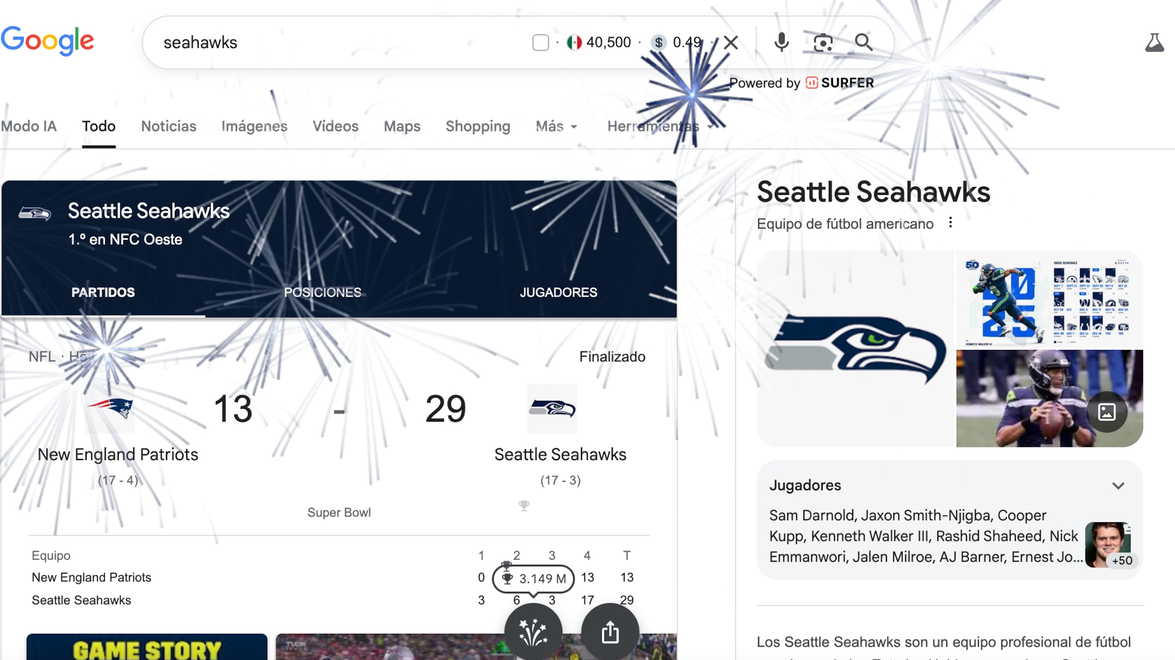 Salen fuegos artificiales en las pantallas