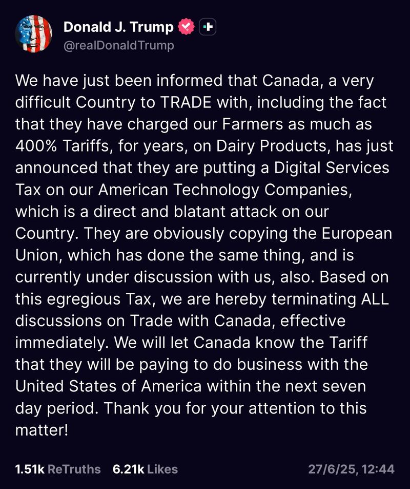 Publicación de Donald Trump