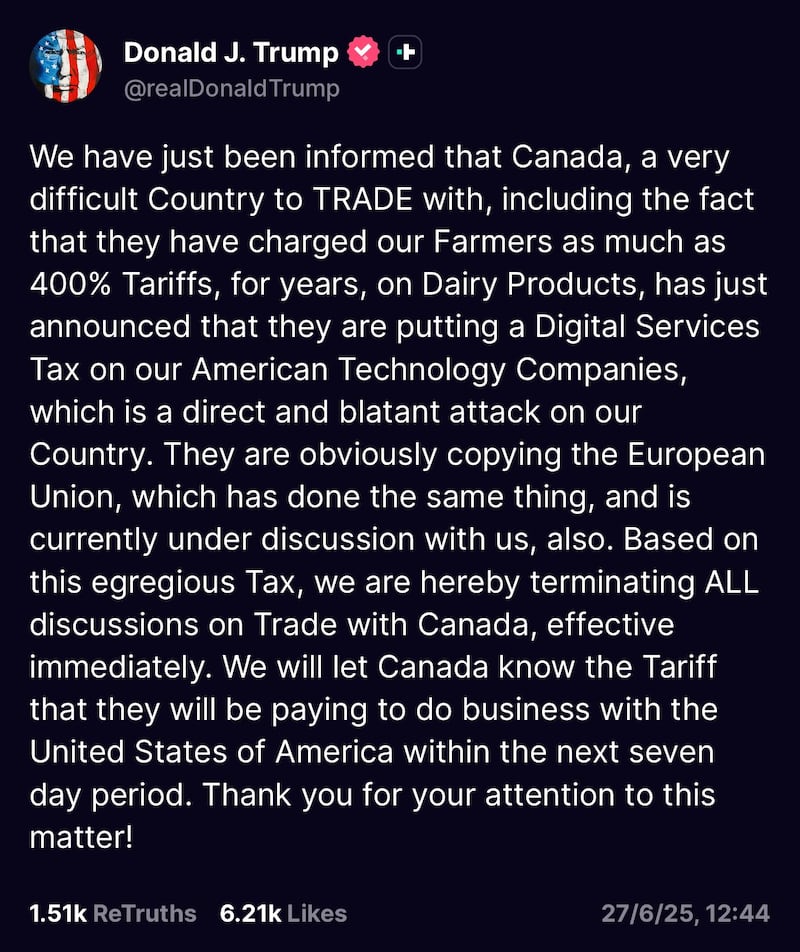 Publicación de Donald Trump