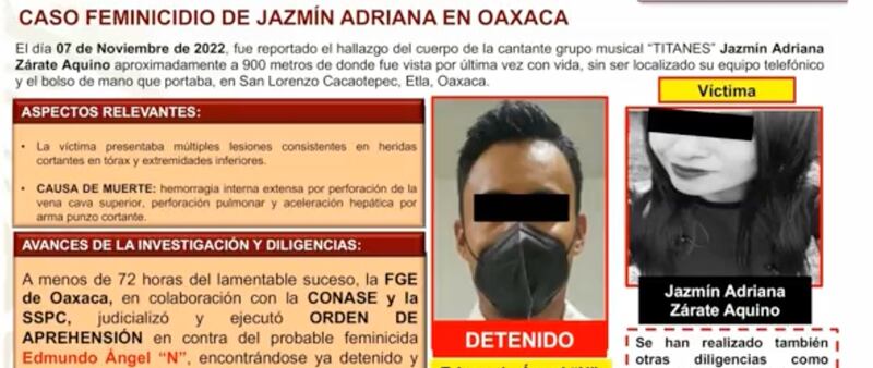 SSPC reportó avances en caso del feminicidio de Jazmín Zárate.