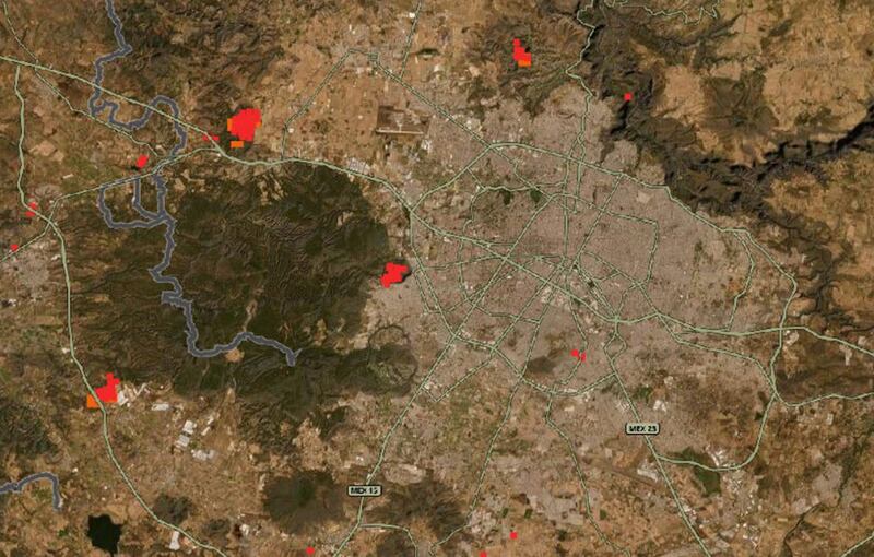 Puntos de calor de los incendios a partir de imágenes satelitales de la NASA.
