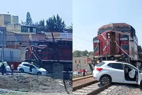 Tren arrastra brutalmente a auto tras intentar ganarle el paso en Las Américas, Ecatepec