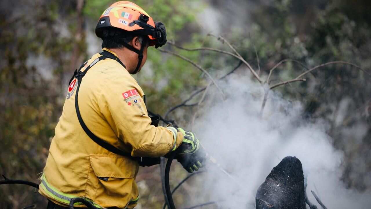 Bomberos y Protección Civil lograron contener el incendio forestal que se provocó tras el accidente.