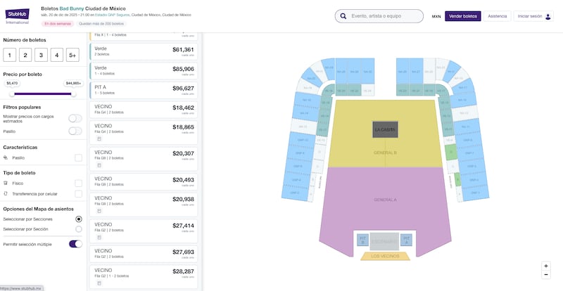 Precios de los boletos en reventa para Bad Bunny en StubHub
