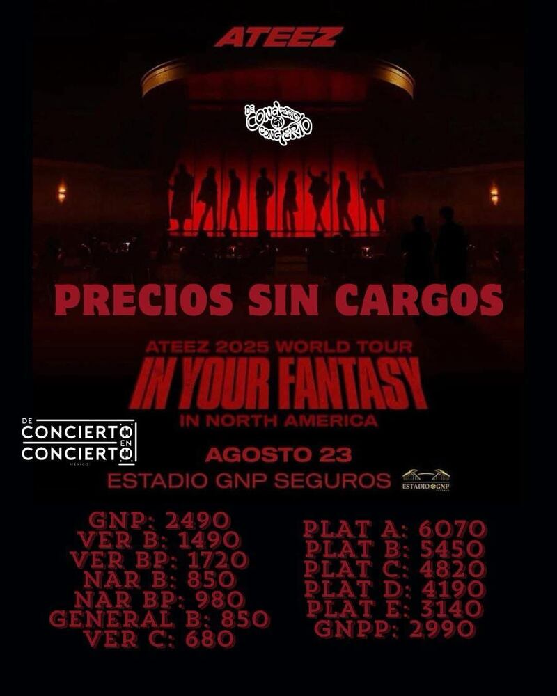 Precios para el concierto de ATEEZ según 'De concierto en concierto'
