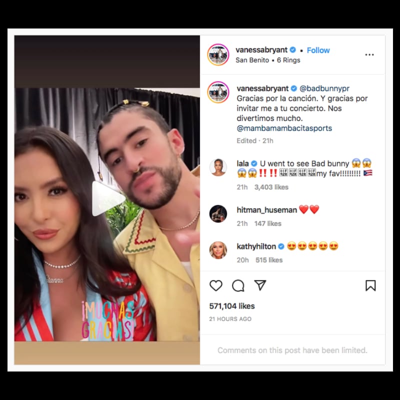 Vanessa Bryant agradeció el gesto del cantante