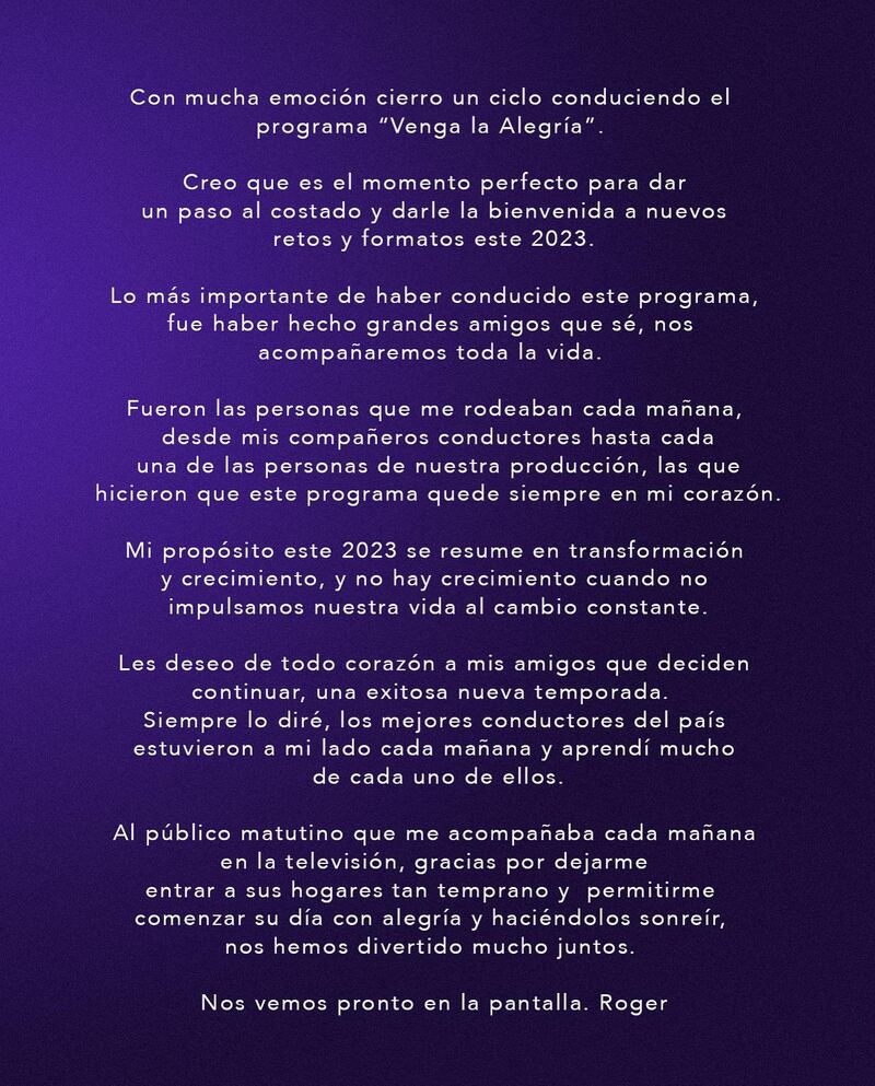 Roger González se despide del programa ‘Venga la Alegría'