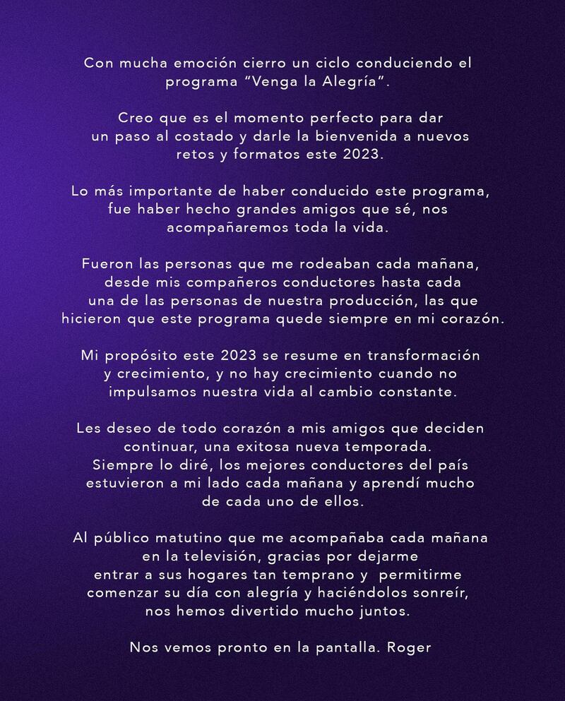 Roger González se despide del programa ‘Venga la Alegría'