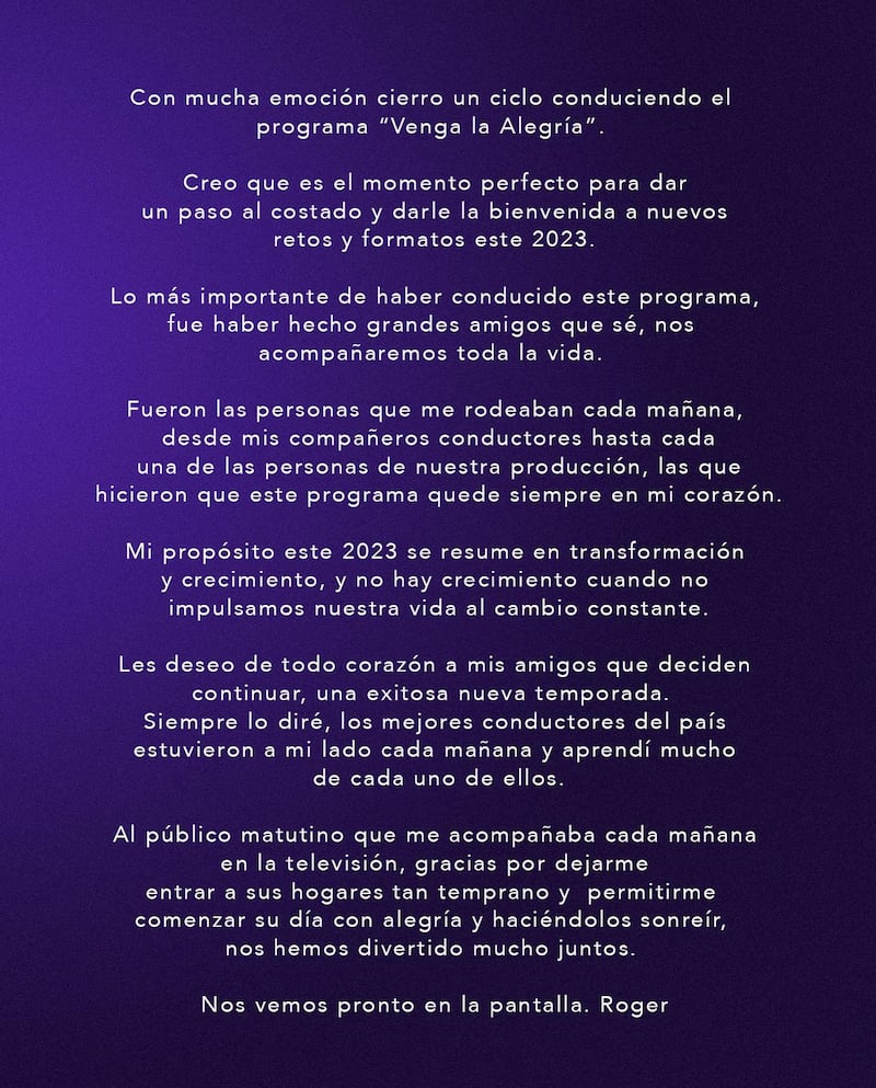 Roger González se despide del programa ‘Venga la Alegría'