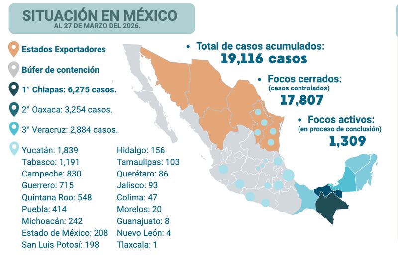 Más de una veintena de estados están afectados por el gusano barrenador.
