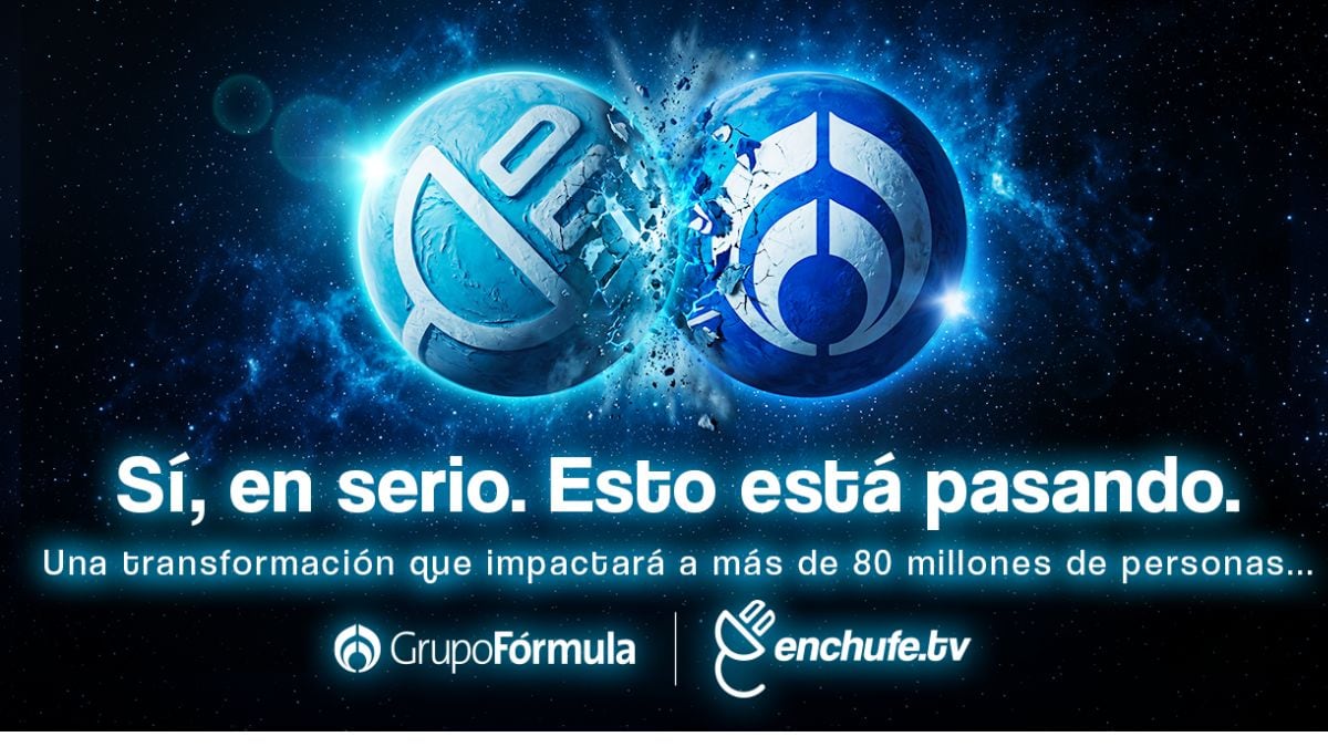 Gráfica promocional de la alianza Grupo Fórmula Enchufe.tv para contenidos digitales en México