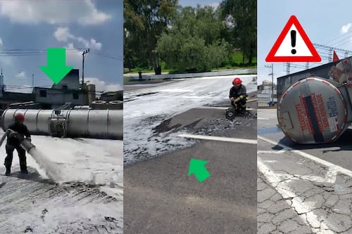 Caos en la México-Pachuca: Vuelca pipa con combustible en Tlalnepantla; alternativa vial