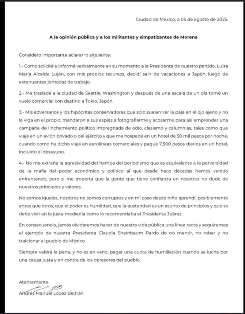 Andy López Beltrán carta