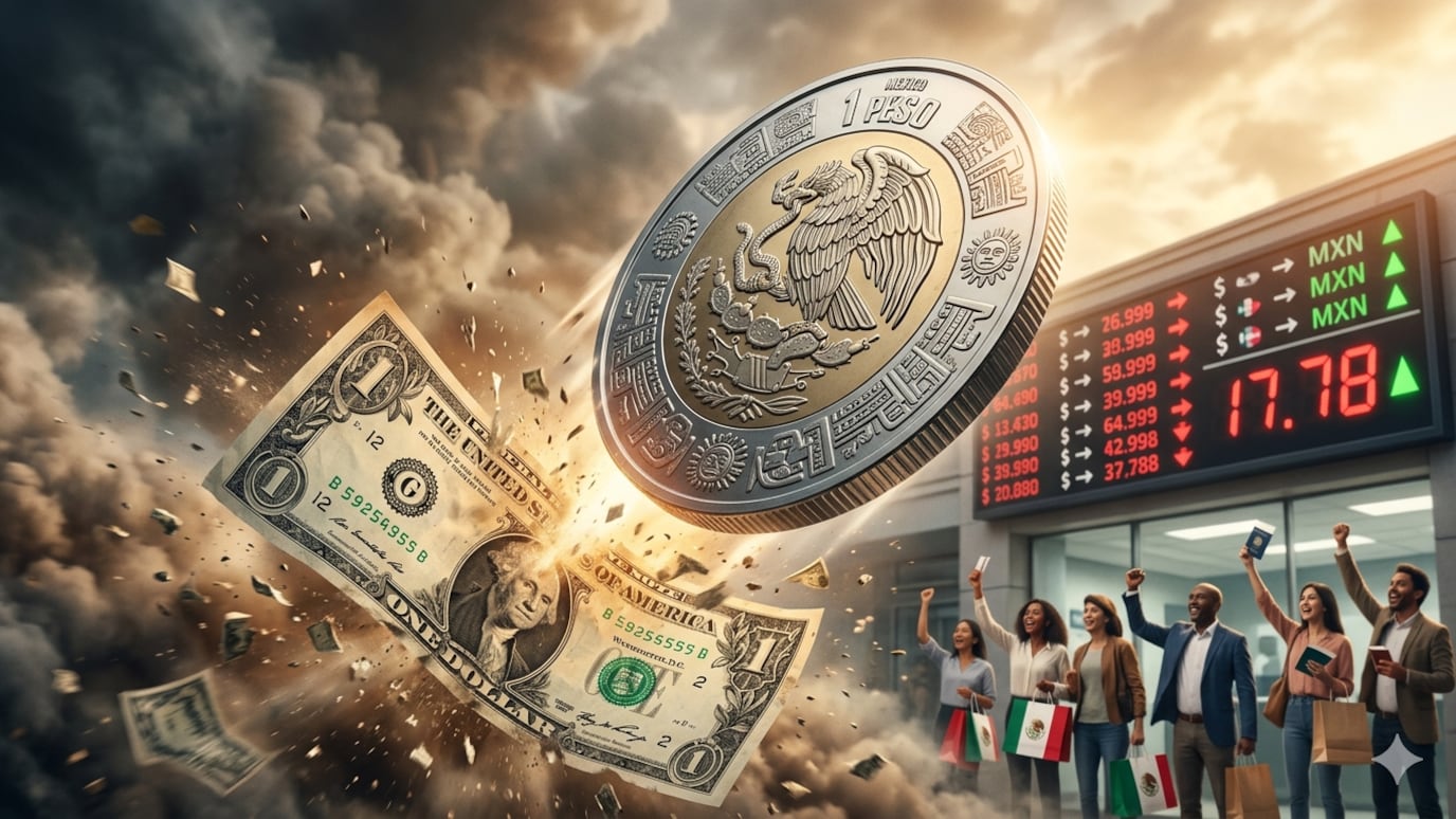 La moneda mexicana avanzó 0.94% y el dólar retrocedió 0.43% a nivel global, reflejando menor riesgo inmediato en mercados.