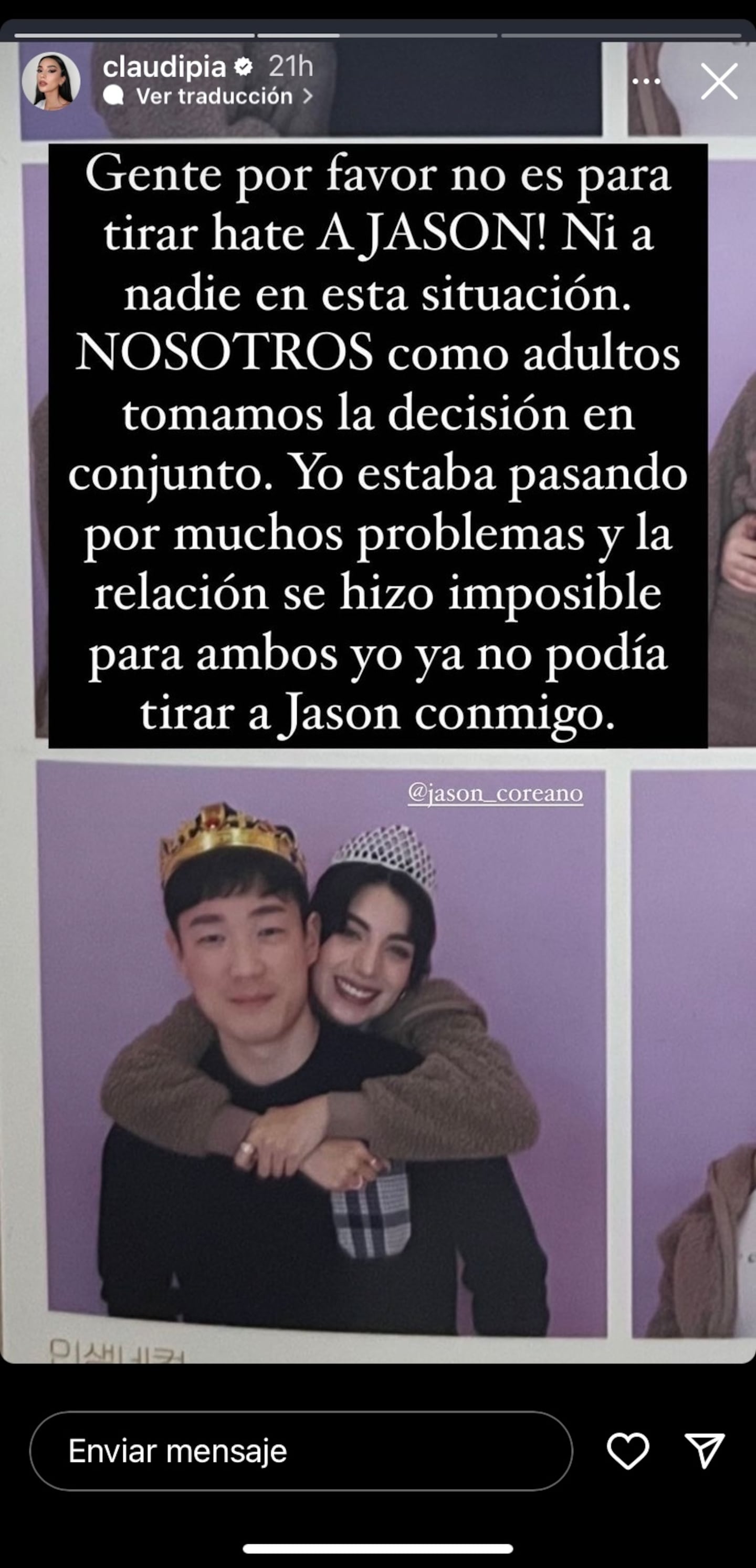 Claudipia y su novio Jason terminan su relación Publimetro México