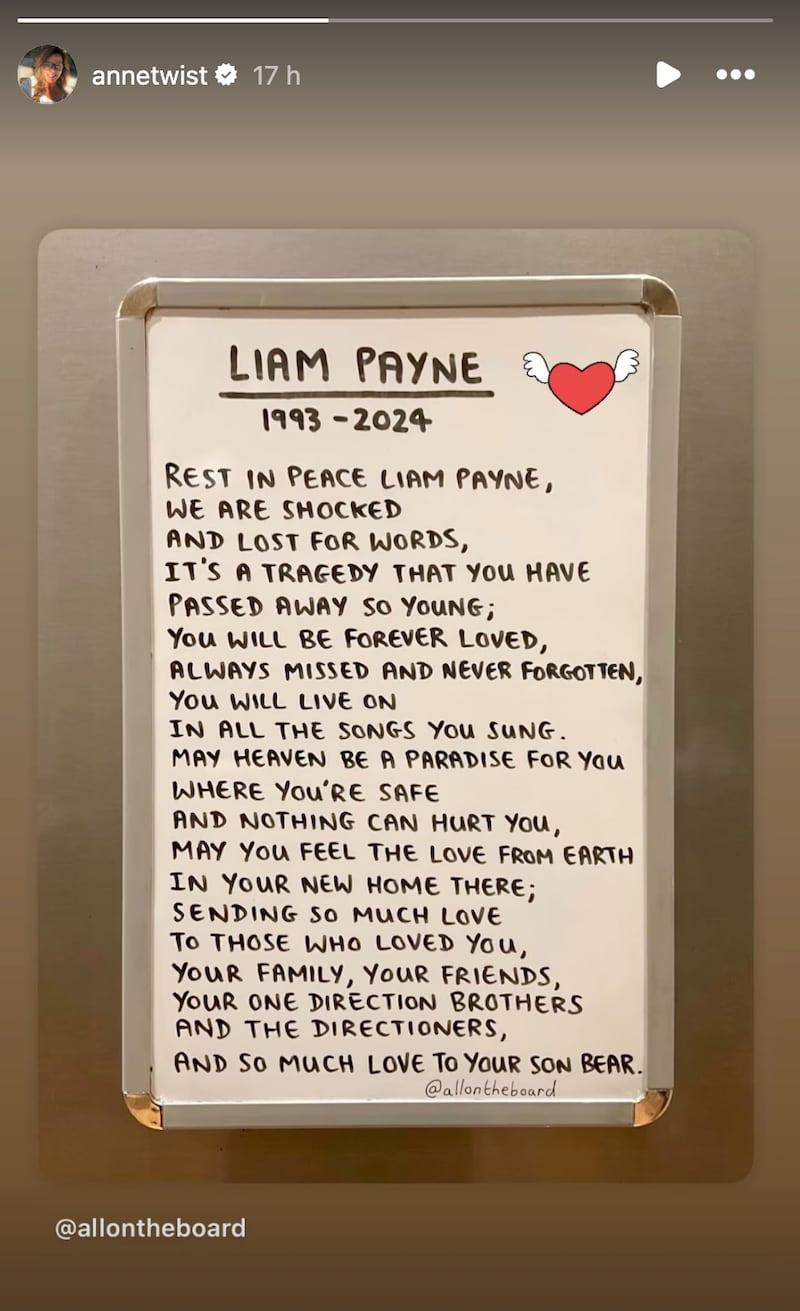 Mensaje que la madre de Harry Styles publicó en Instagram