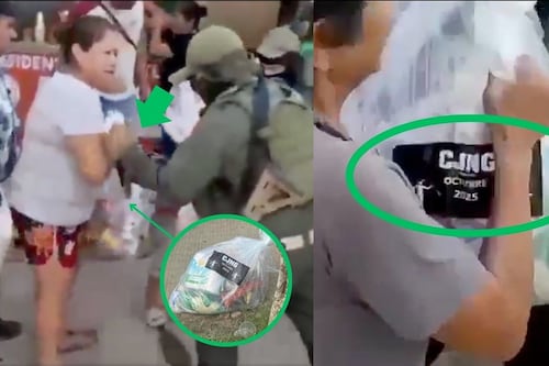 ¿Las mandó El Mencho? Reparten despensas con logo del CJNG a damnificados en Veracruz