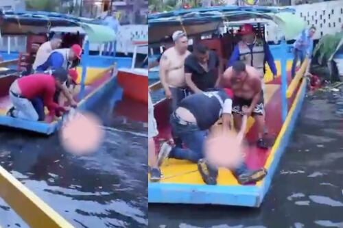 Reviven a hombre en estado de ebriedad tras caer de trajinera en Xochimilco y queda en video