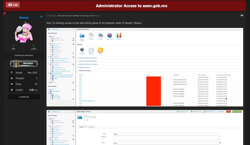 El acceso al CMS permite alterar información pública, cargar archivos maliciosos o difundir noticias falsas con dominio .gob.mx.