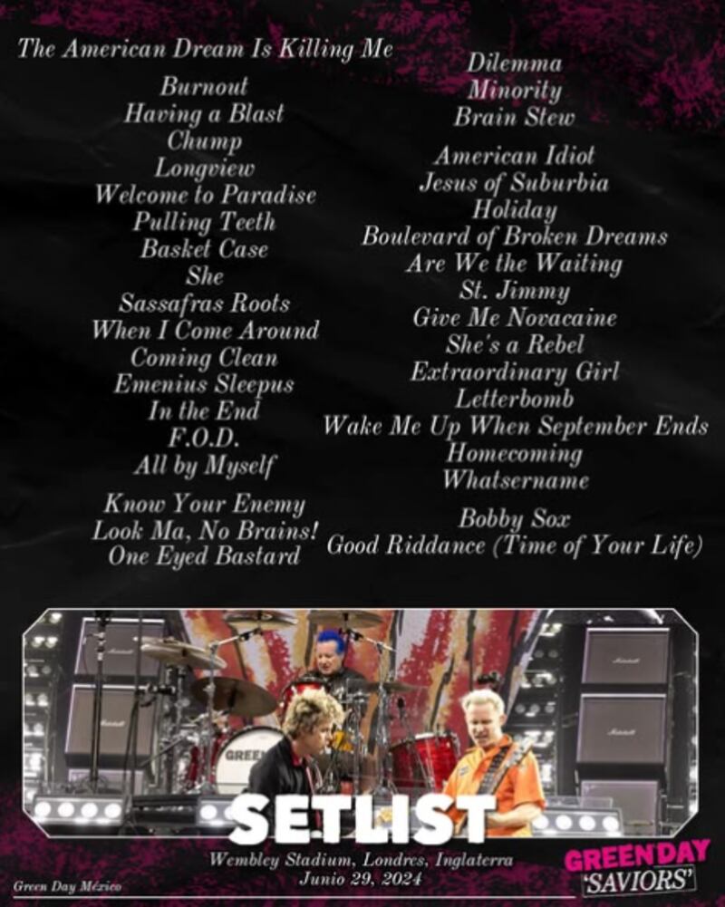 Setlist de Green Day en el Estadio de Wembley