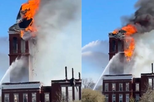 Video: Colapsa la torre del reloj del histórico Palacio de Justicia en Georgia tras incendio