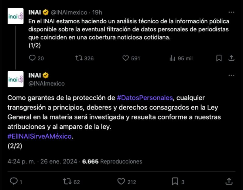 INAI: Presidencia tiene 72 horas para aclarar filtración de datos de periodistas en la mañanera