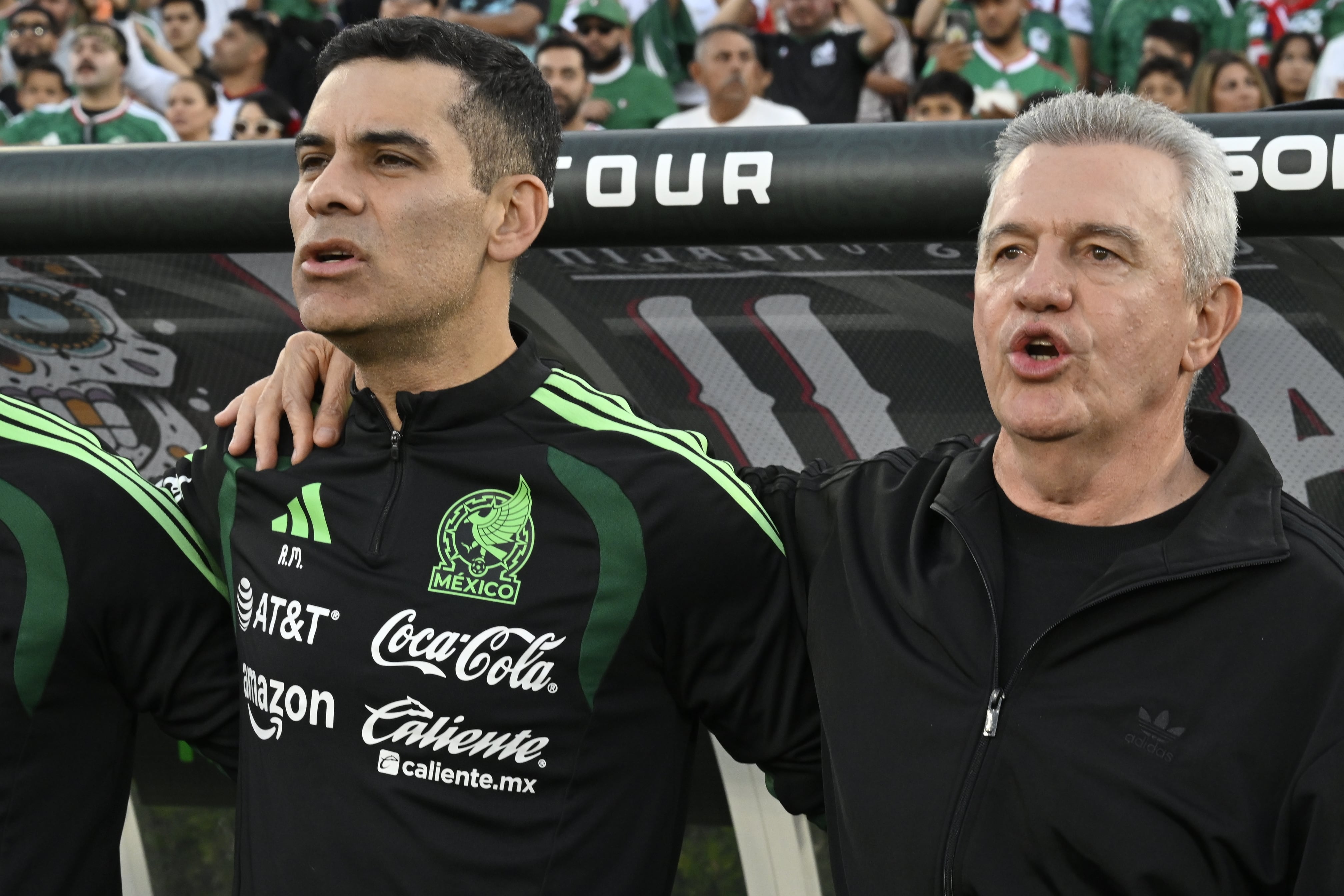 Rafael Marquez Assistant coach and Javier Aguirre head coach of Mexico during 2026 International Friendly match between Mexico (Mexican National team) vs (and) Australia at Rose Bowl Stadium, on May 30, 2026 in Carson, California, United States.