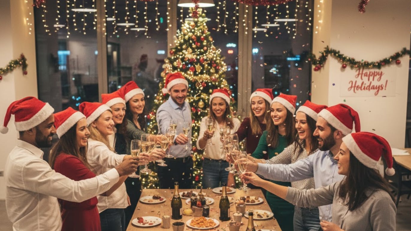 Brindis Navidad en oficina