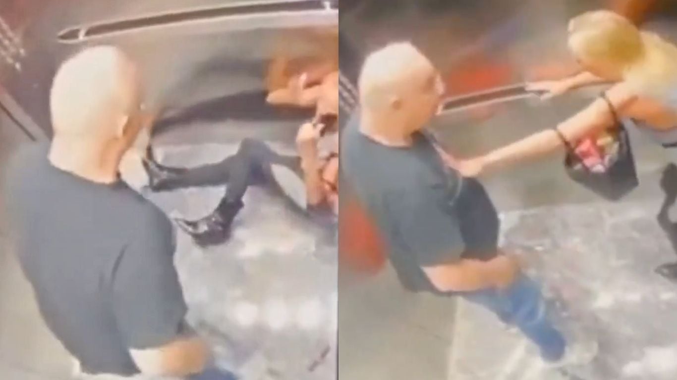 Anciano golpea a mujer en elevador