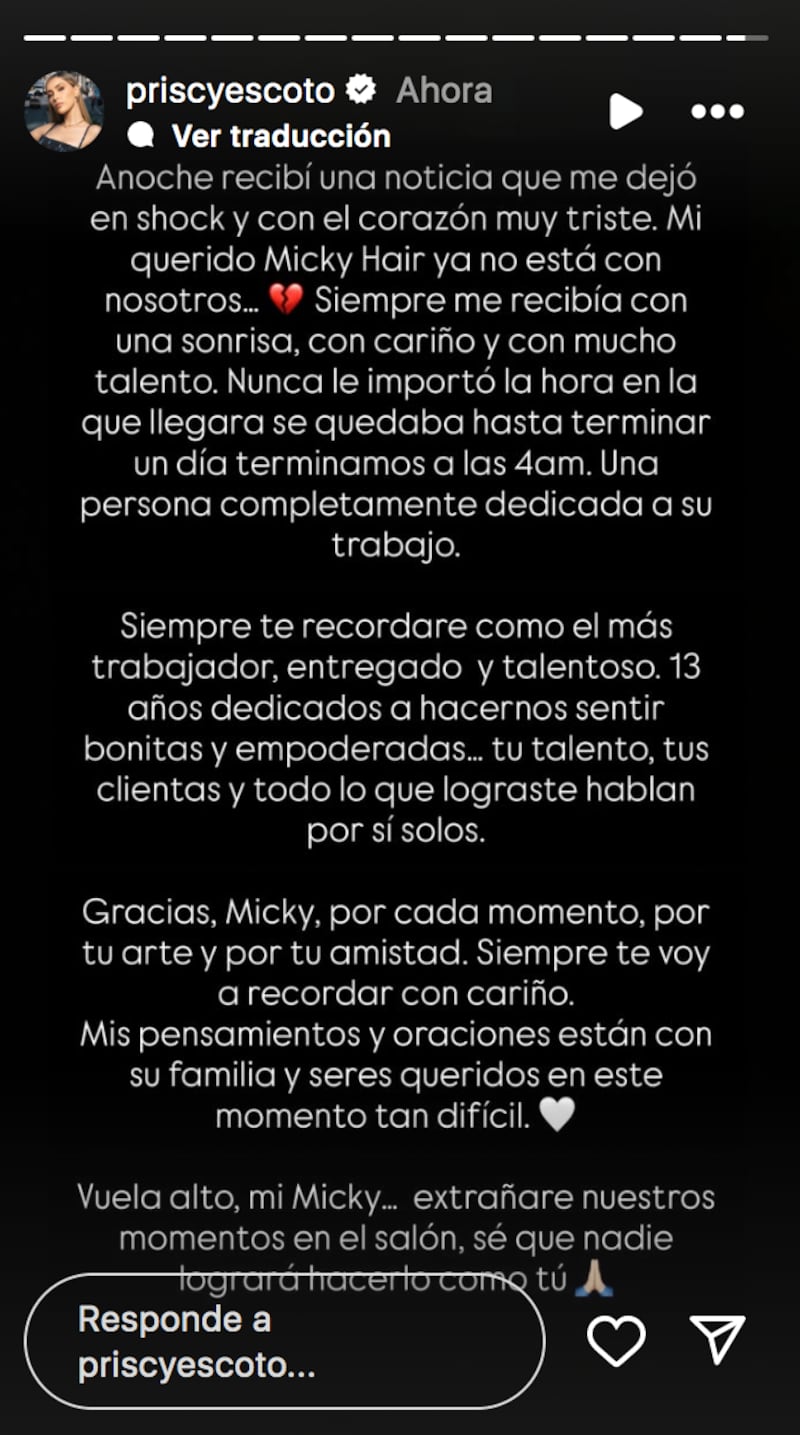 Priscila Escoto rompe el silencio tras muerte de Miguel de la Mora