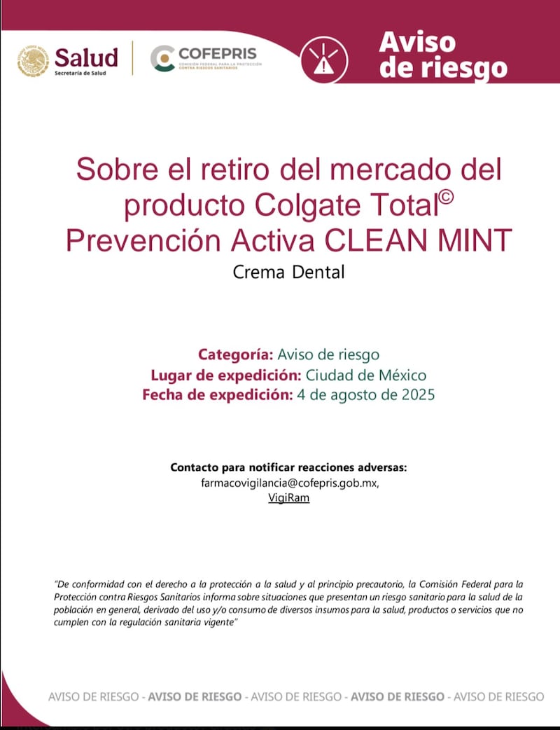 Cofepris pasta dental