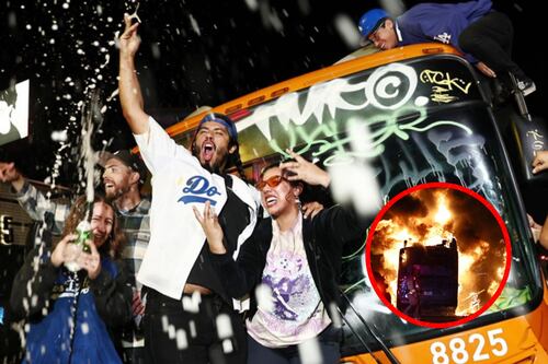 Afición de los Dodgers incendia autobús y realiza saqueos en los festejos de la Serie Mundial