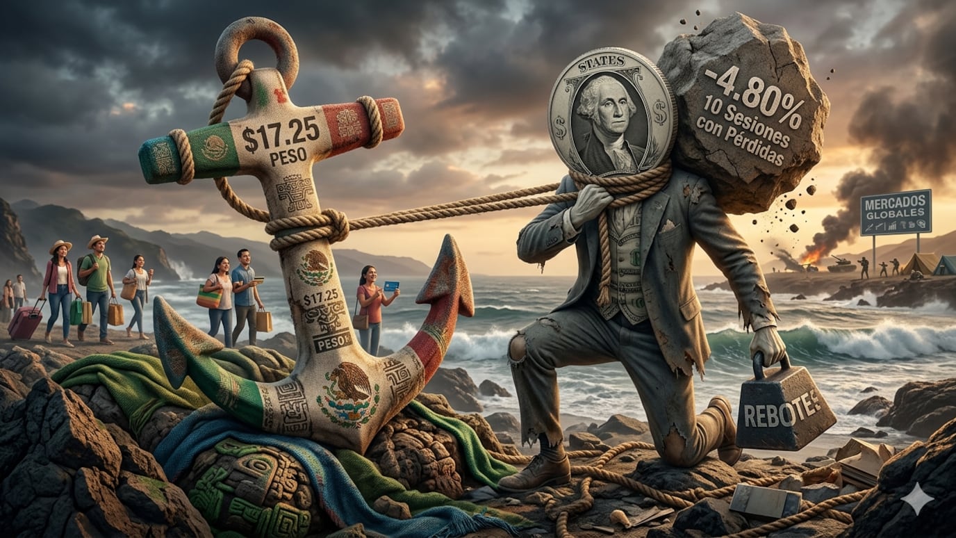 El dólar tuvo un rebote mínimo de 0.10% a nivel global, pero arrastra una caída de 4.80% tras 10 sesiones con pérdidas.