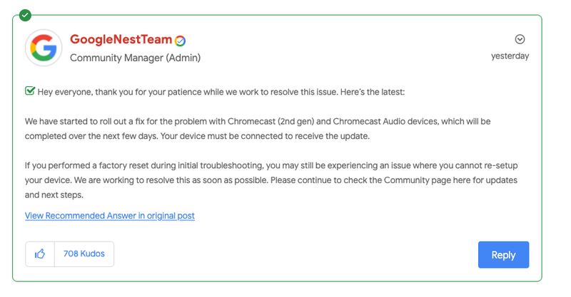 Consulta los foros de Google: Para saber si el parche ya está disponible en tu región, sigue las actualizaciones en Google Nest Community.