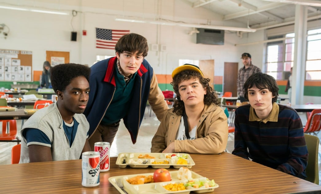 Caleb McLaughlin (Lucas Sinclair), Noah Schnapp (Will Byers), Gaten Matarazzo (Dustin Henderson) y Finn Wolfhard (Mike Wheeler), cuatro de los principales personajes de Stranger Things.