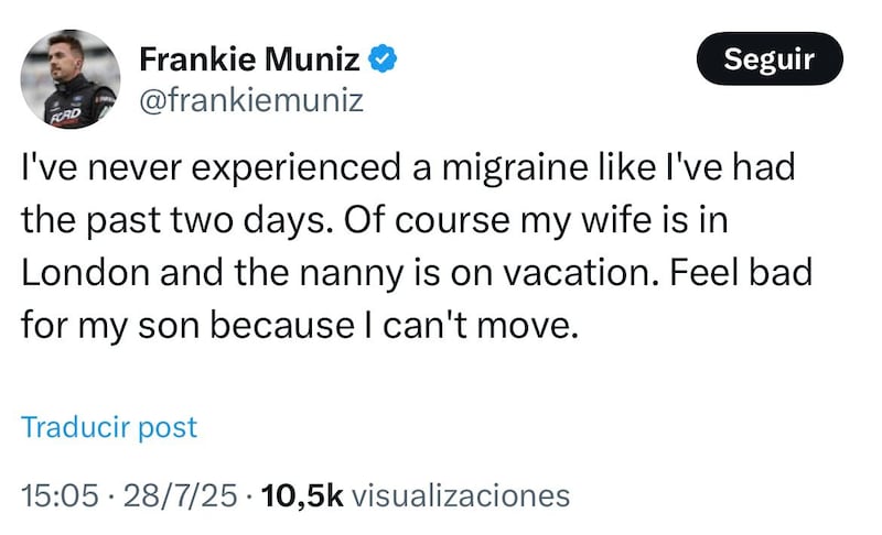 La publicación que Frankie Muniz eliminó de X