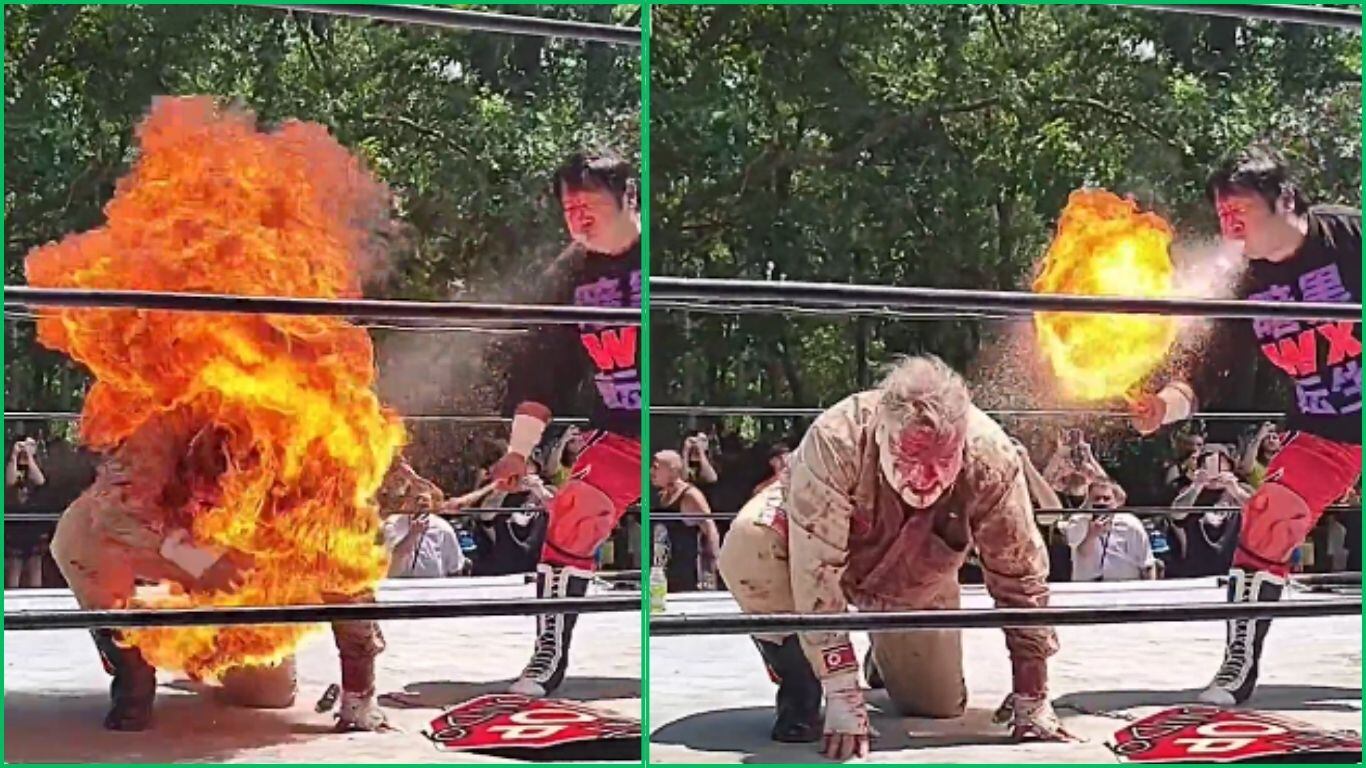 Queman a luchador dentro de ring