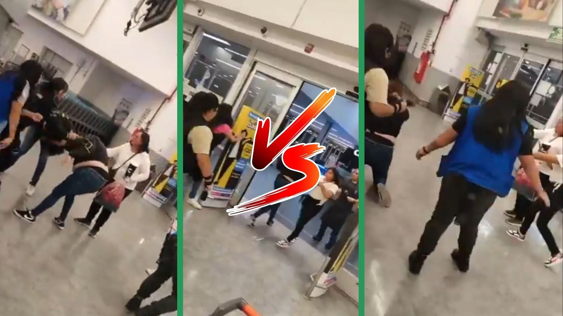 Las imágenes muestran a empleadas forcejeando con las presuntas farderas que intentaban salir de la tienda.