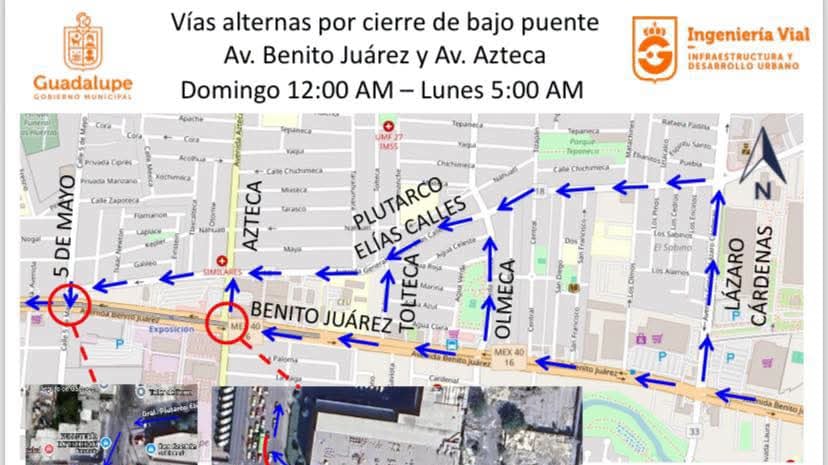 Las avenidas volverán a abrirse después de la 05:00 horas del lunes.