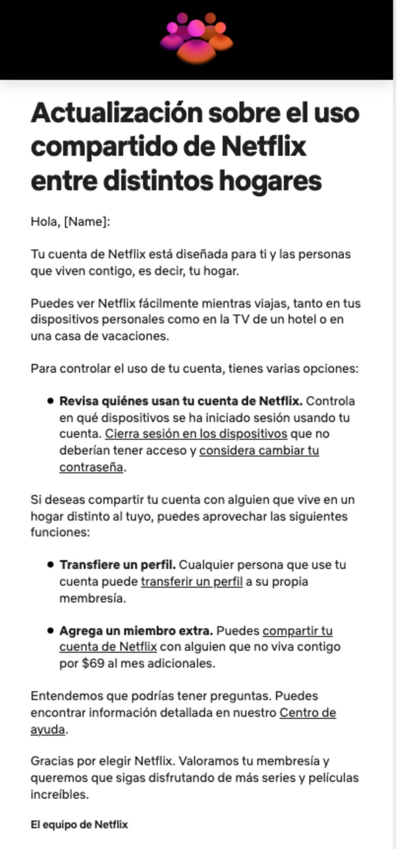 Netflix cobrará 69 pesos mensuales por agregar suscriptor extra