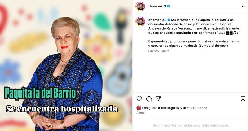 Paquita la del Barrio es hospitalizada de emergencia