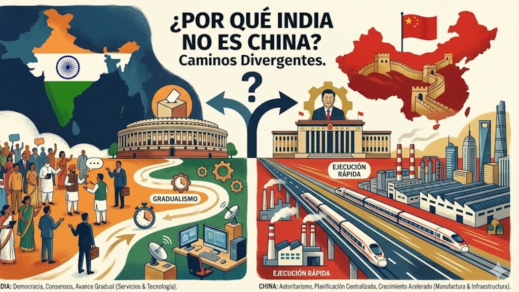 India y China partieron de condiciones similares, pero eligieron caminos opuestos: democracia y gradualismo frente a autoritarismo y control estatal.